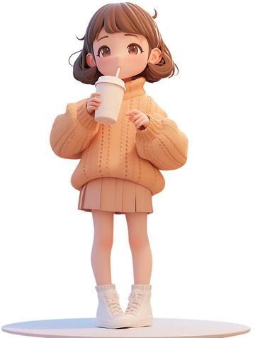 小女孩喝奶茶喝咖啡喝饮料