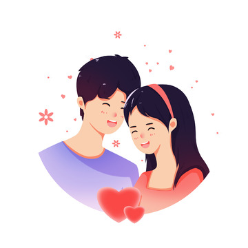 简约情侣卡通手绘浪漫情侣