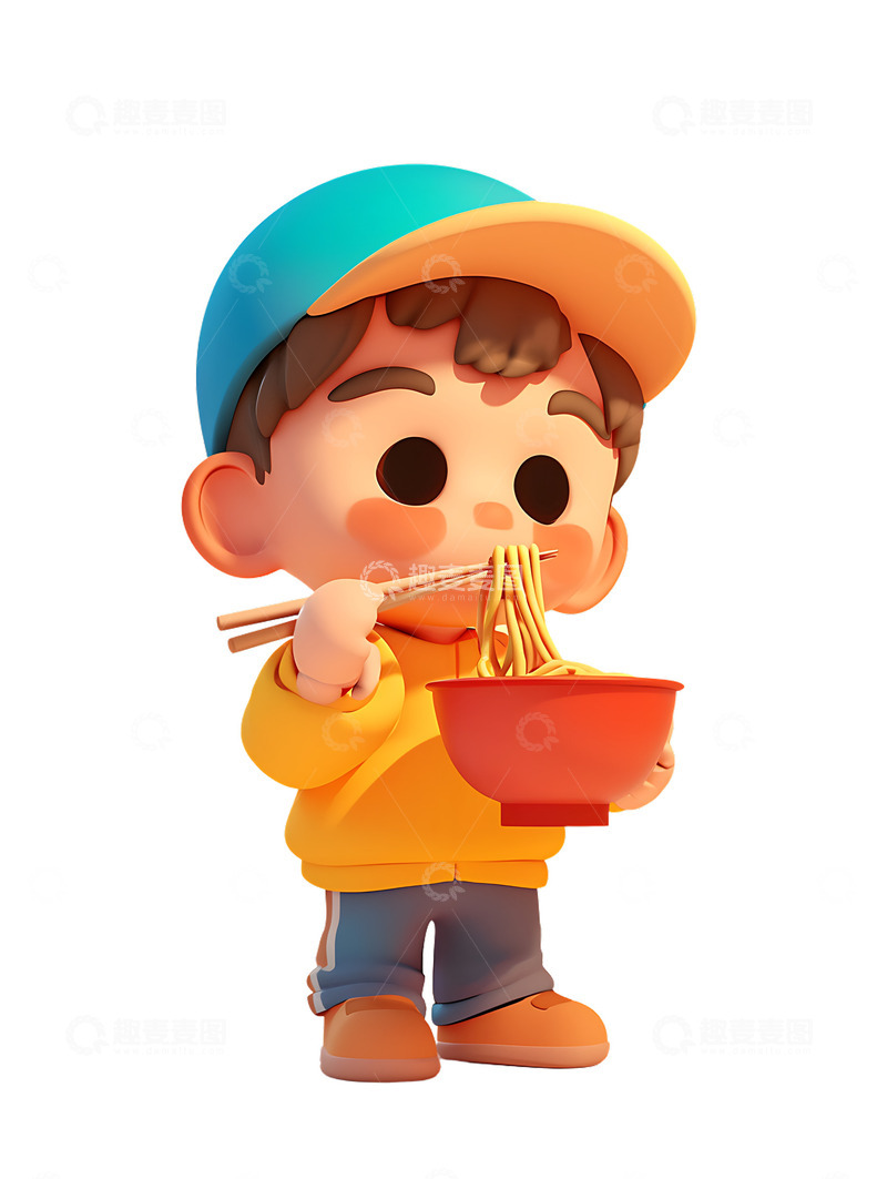 高清大图下载【趣麦麦图】卡通吃面条的小男孩