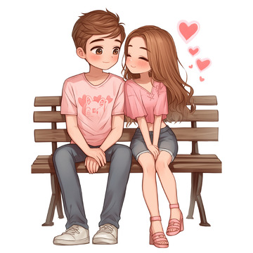 情侣在长椅上约会的场景