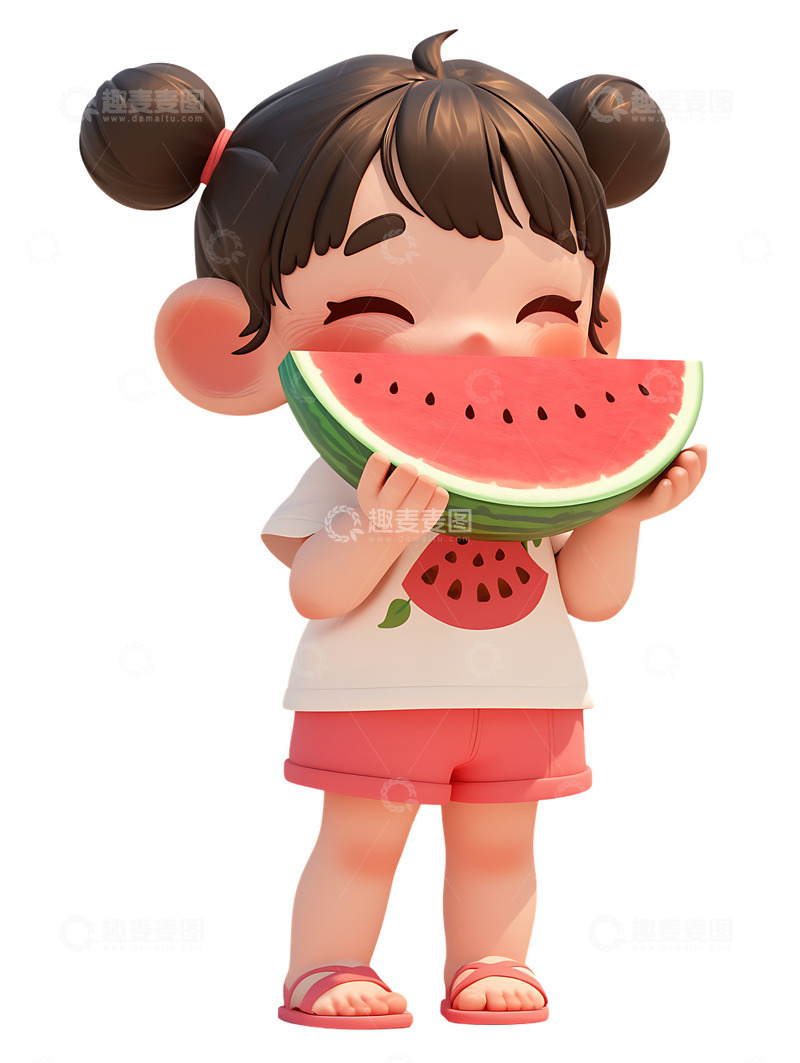 高清大图下载【趣麦麦图】-小女孩吃西瓜2