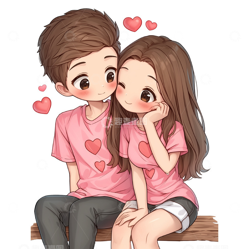 高清大图下载【趣麦麦图】可爱卡通情侣浪漫约会场景素材