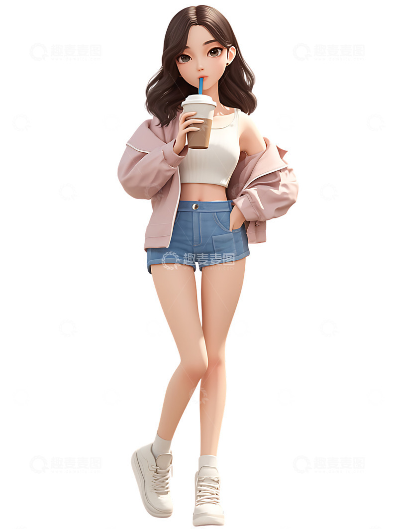 高清大图下载【趣麦麦图】小女孩喝奶茶喝咖啡喝饮料