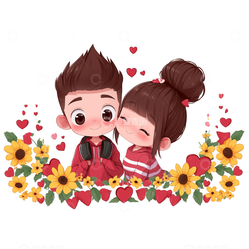 高清大图下载【趣麦麦图】卡通甜蜜情侣半身免抠素材