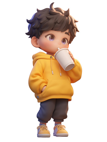 喝奶茶喝咖啡喝茶喝饮料的小孩子