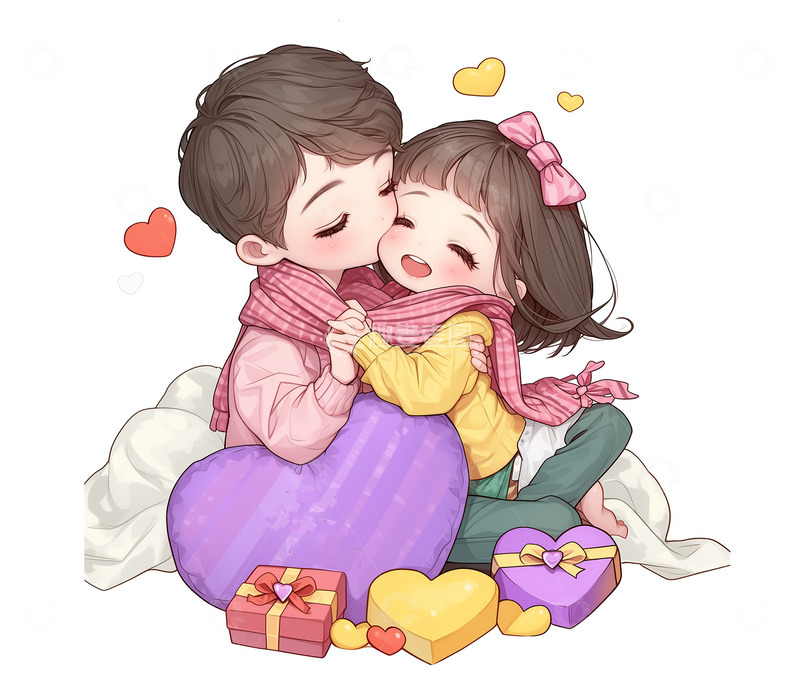 高清大图下载【趣麦麦图】情人节甜蜜约会卡通人物素材