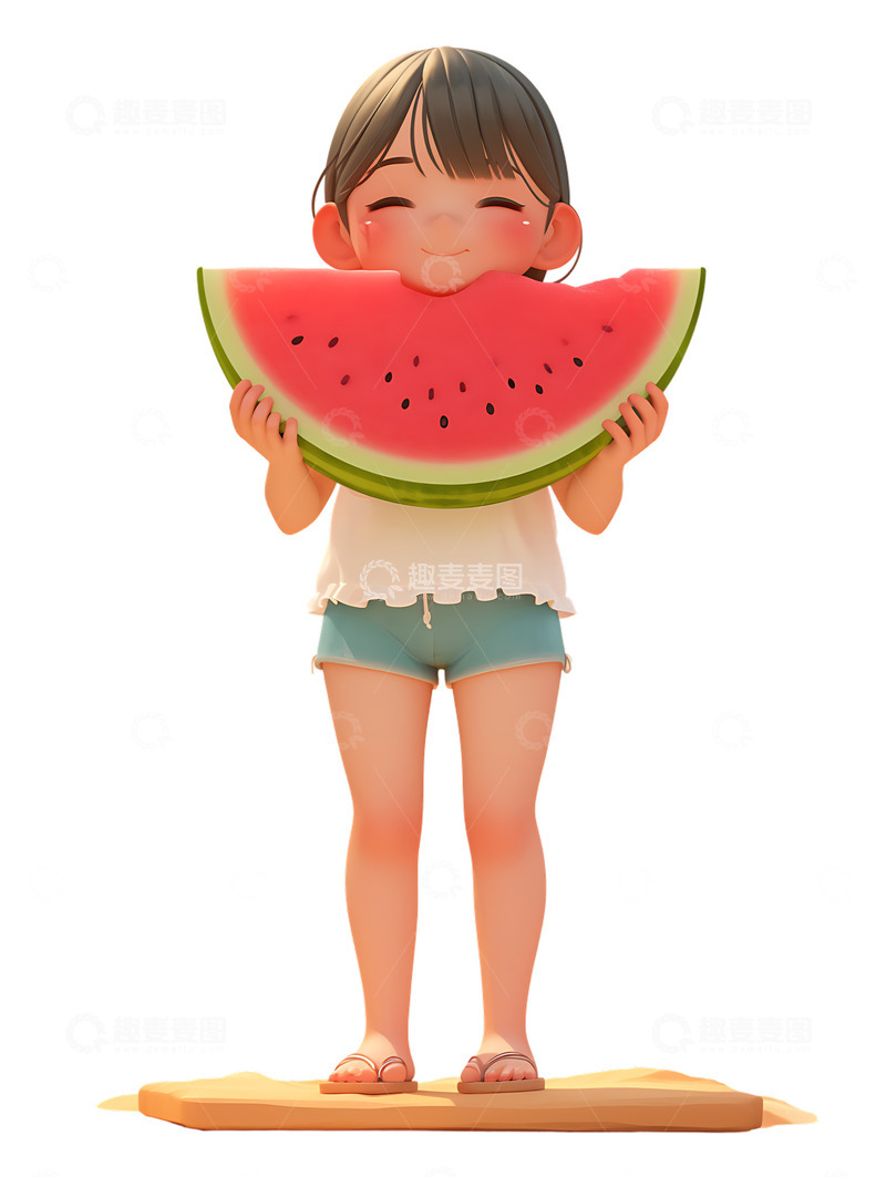 高清大图下载【趣麦麦图】小女孩吃西瓜开心