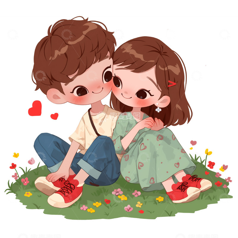 高清大图下载【趣麦麦图】卡通插画风格情侣约会素材