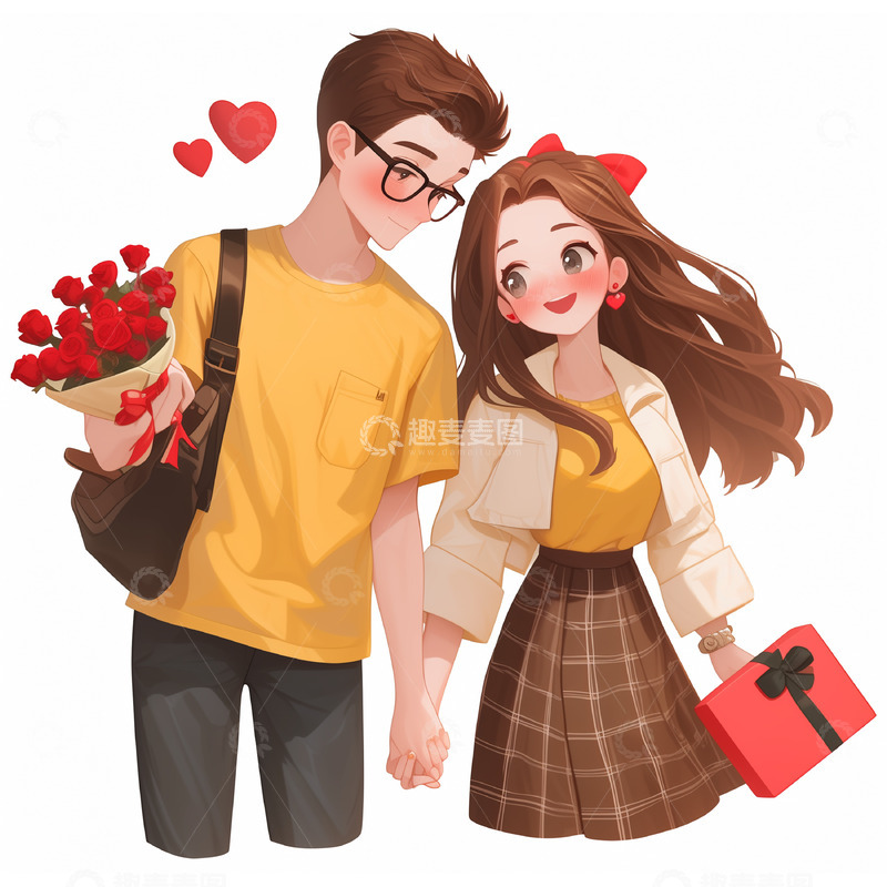 高清大图下载【趣麦麦图】甜蜜情侣约会送花场景素材