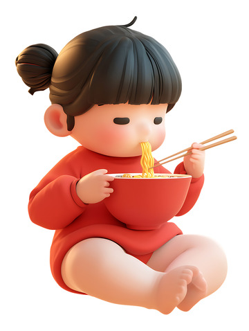 吃面条的小女孩