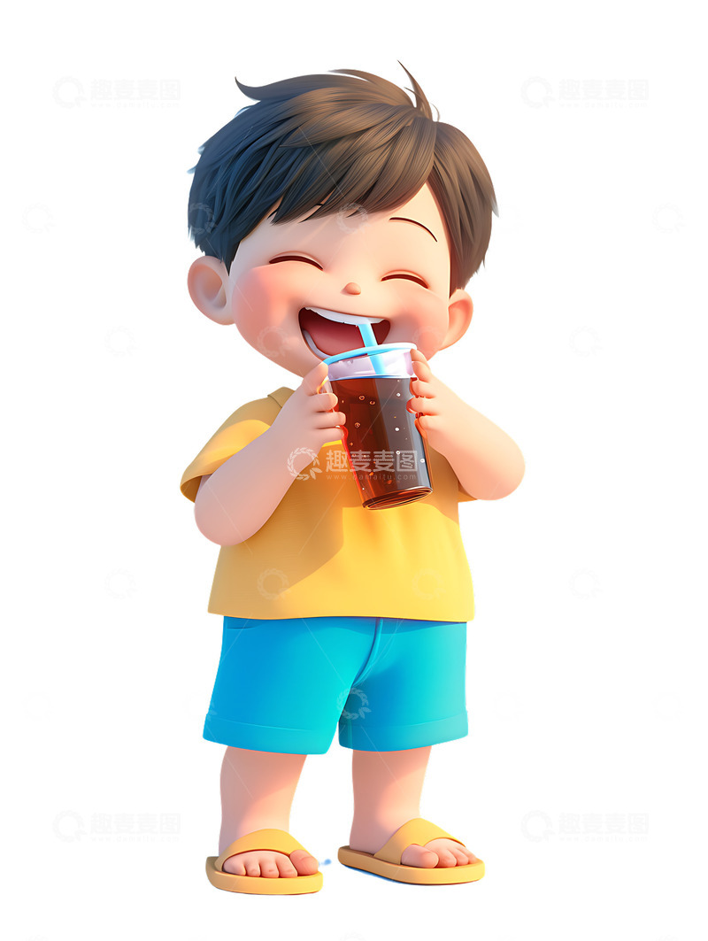 高清大图下载【趣麦麦图】喝可乐的男孩开心