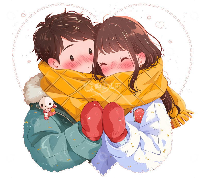 高清大图下载【趣麦麦图】冬季卡通情侣约会温馨免抠素材