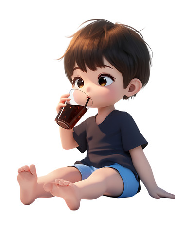 喝可乐的小男孩