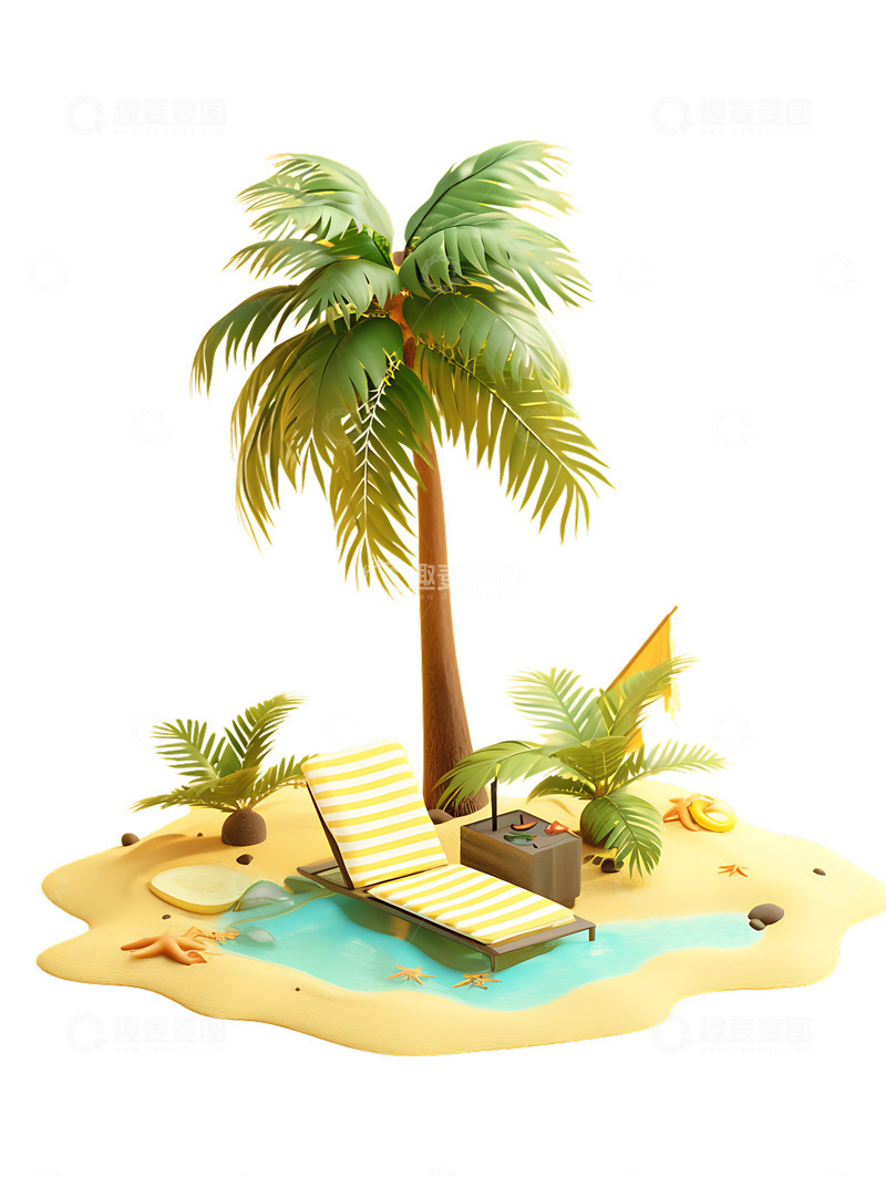 高清大图下载【趣麦麦图】夏日度假椰树和躺椅