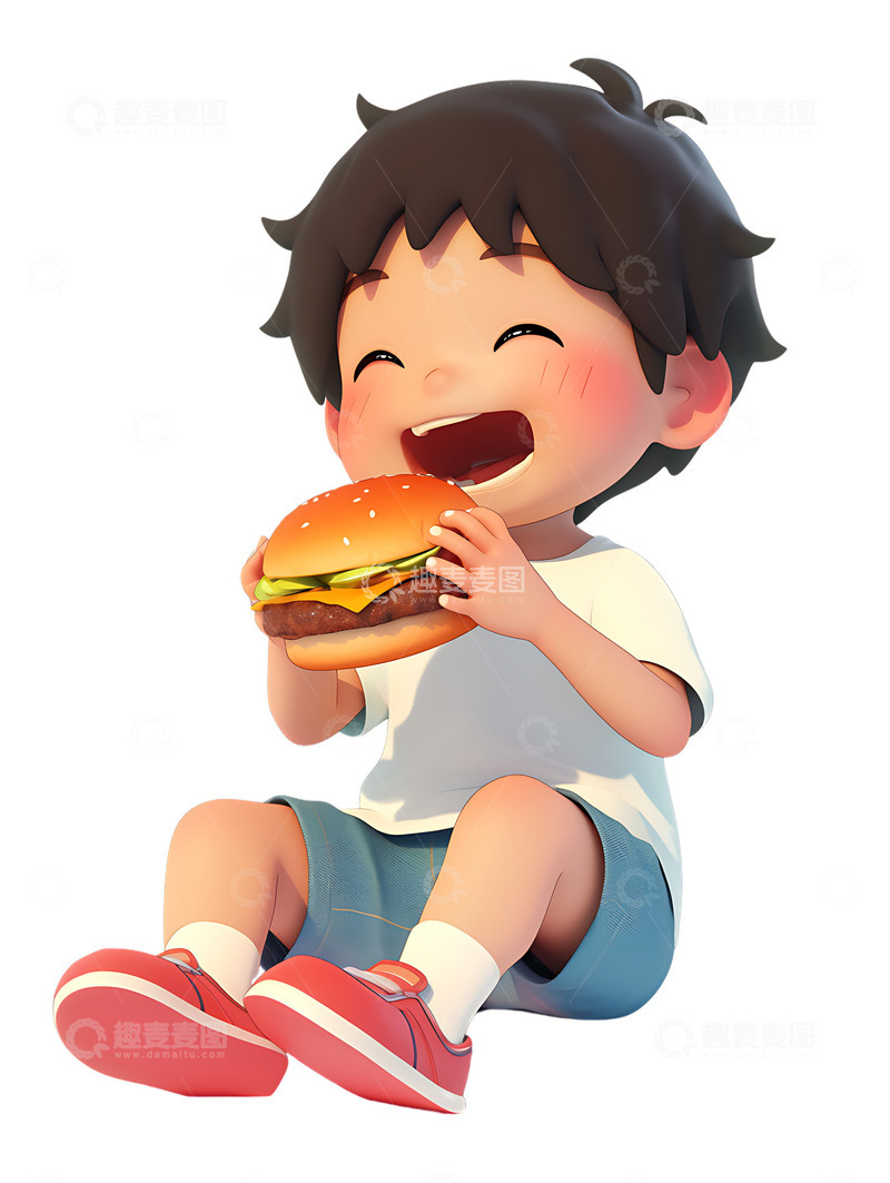 高清大图下载【趣麦麦图】吃汉堡的小男孩
