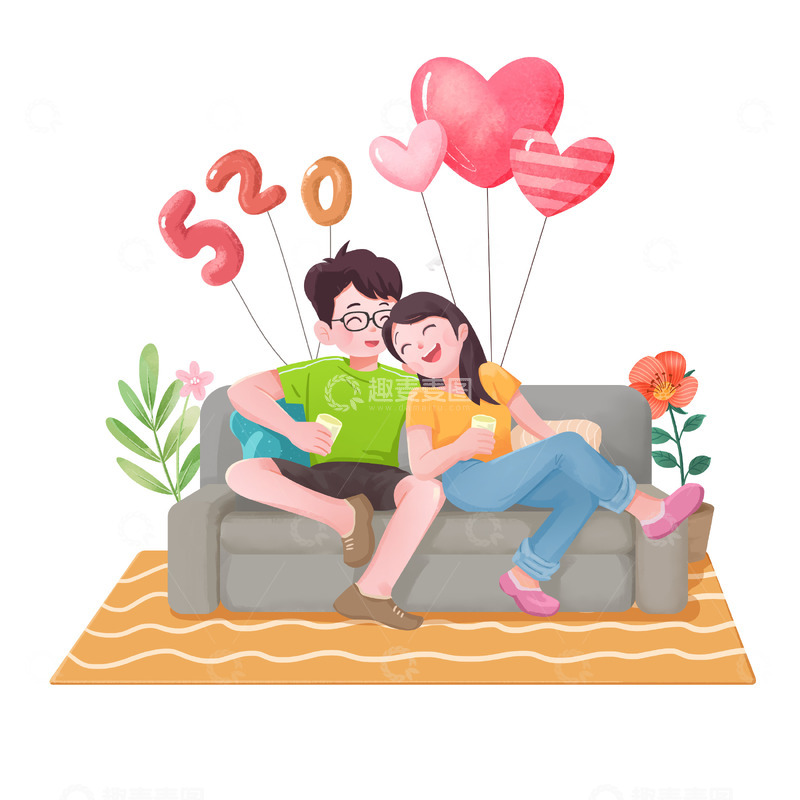 源文件下载【趣麦麦图】卡通情侣约会