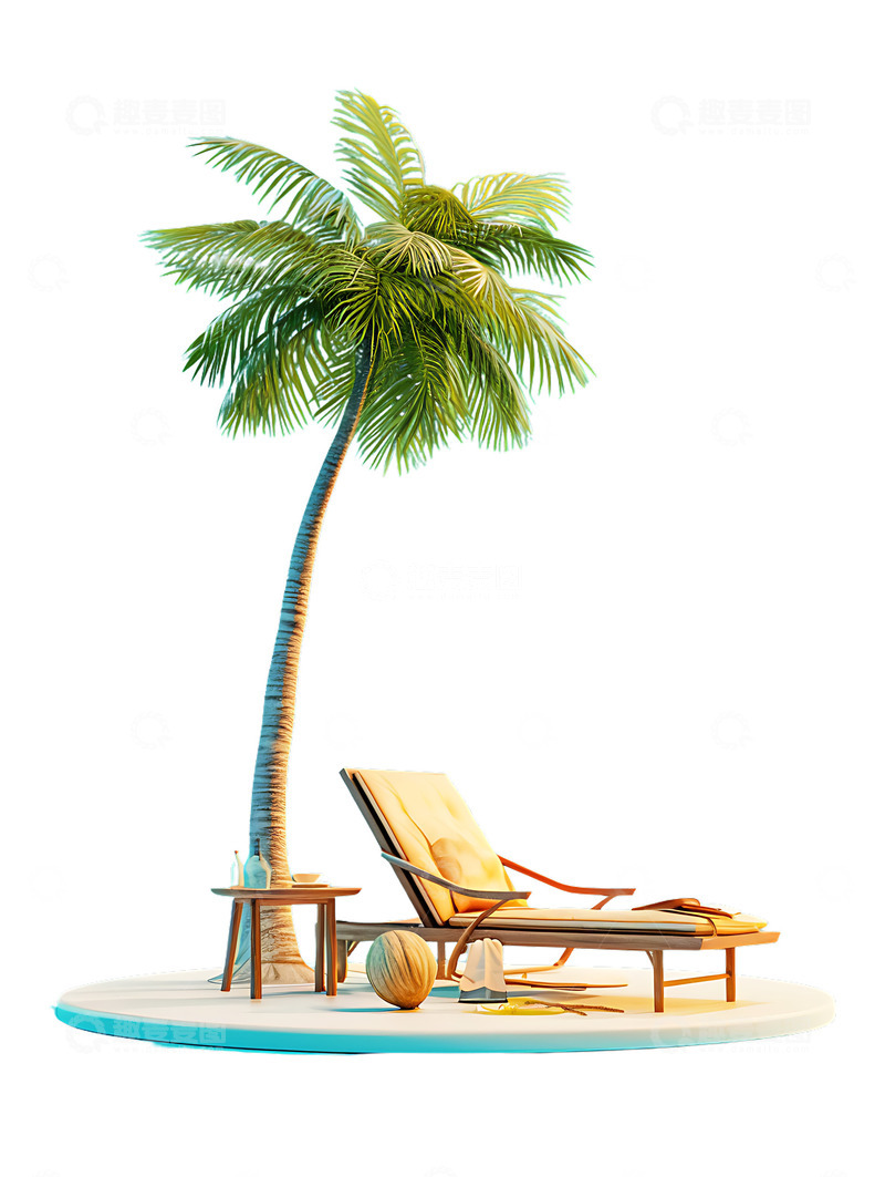 高清大图下载【趣麦麦图】夏日度假椰树和躺椅
