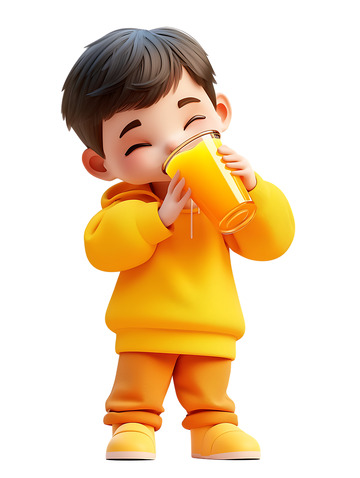 喝果汁的小男孩