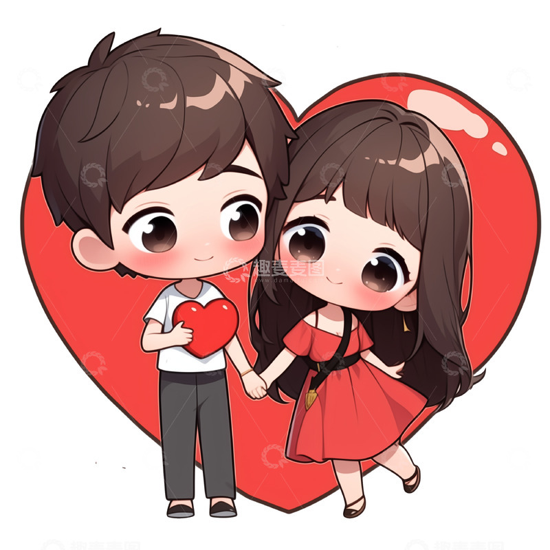 高清大图下载【趣麦麦图】爱心背景的可爱卡通情侣素材
