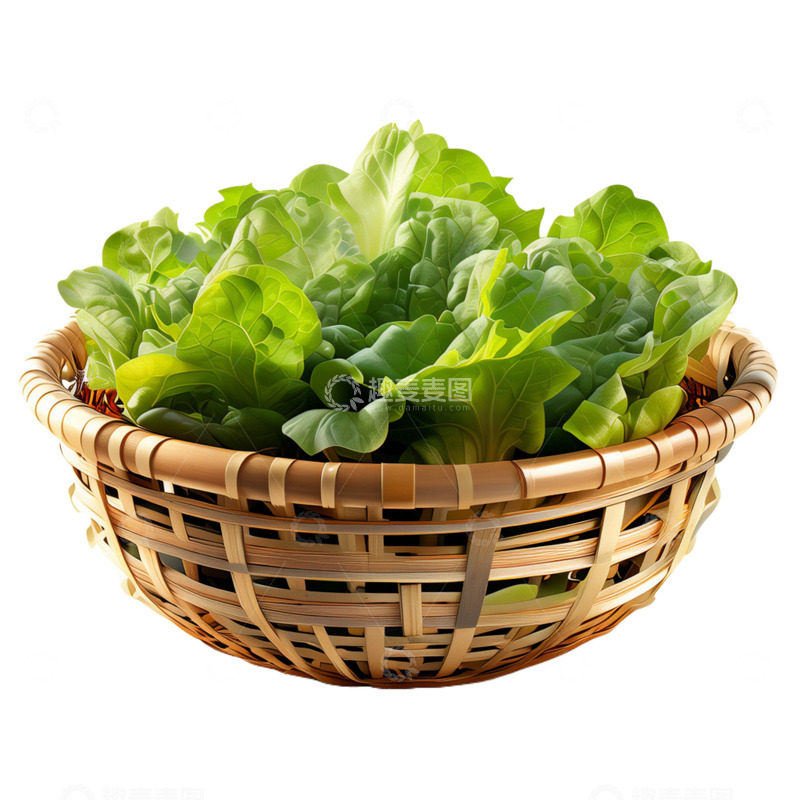 高清大图下载【趣麦麦图】3D立体真实竹筐青菜健康