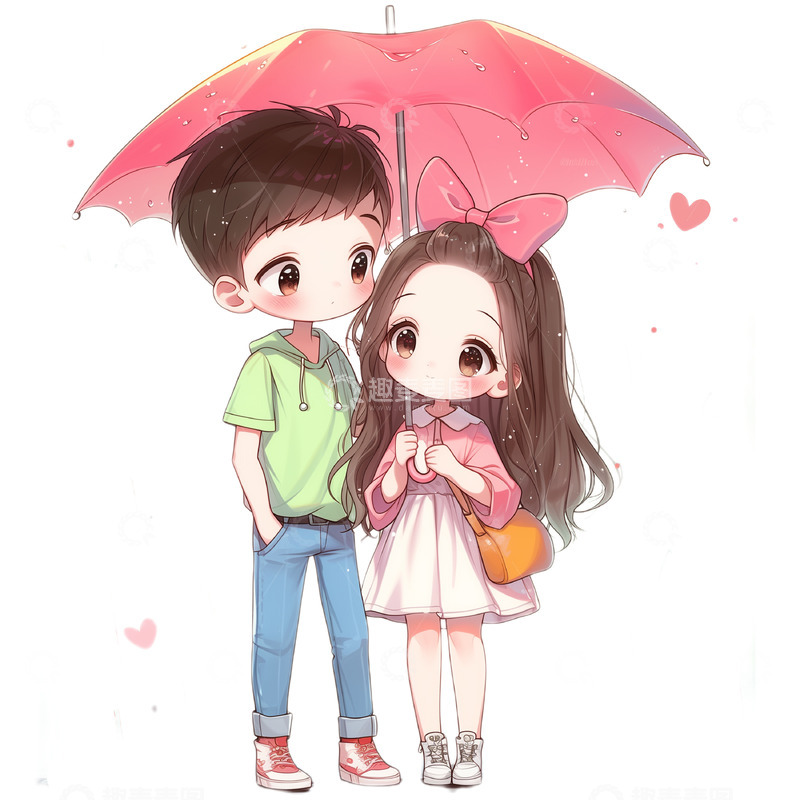 高清大图下载【趣麦麦图】可爱情侣雨中打伞场景素材
