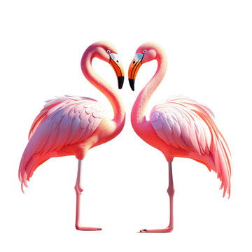 3D真实立体情人节粉色火烈鸟