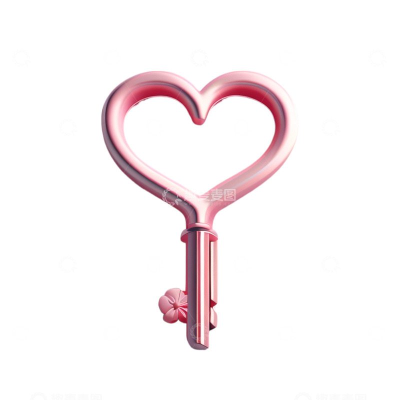 高清大图下载【趣麦麦图】3D立体情人节粉色浪漫爱心钥匙情侣