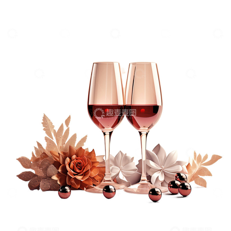 高清大图下载【趣麦麦图】3D立体情人节婚礼浪漫红酒