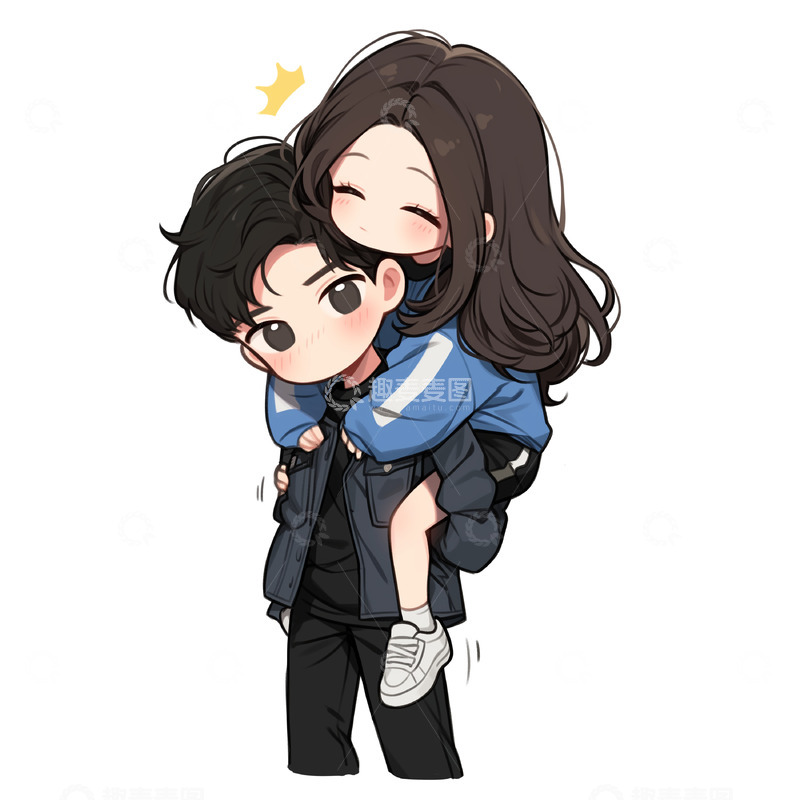 高清大图下载【趣麦麦图】背着女友的卡通情侣人物素材