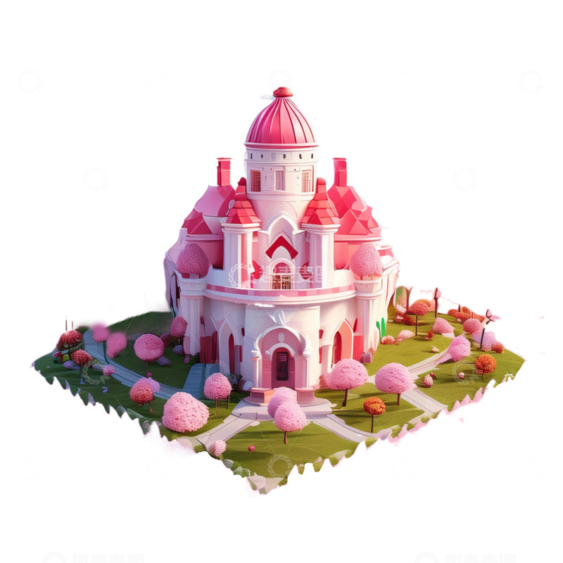 高清大图下载【趣麦麦图】3D真实立体情人节城堡粉色