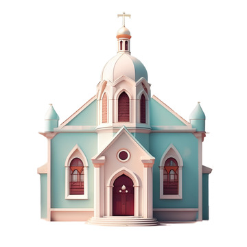 3D真实立体淡蓝色教堂情侣