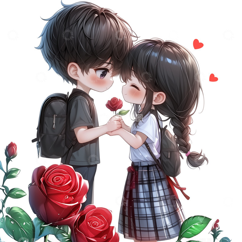 高清大图下载【趣麦麦图】可爱Q版送花场景情侣素材
