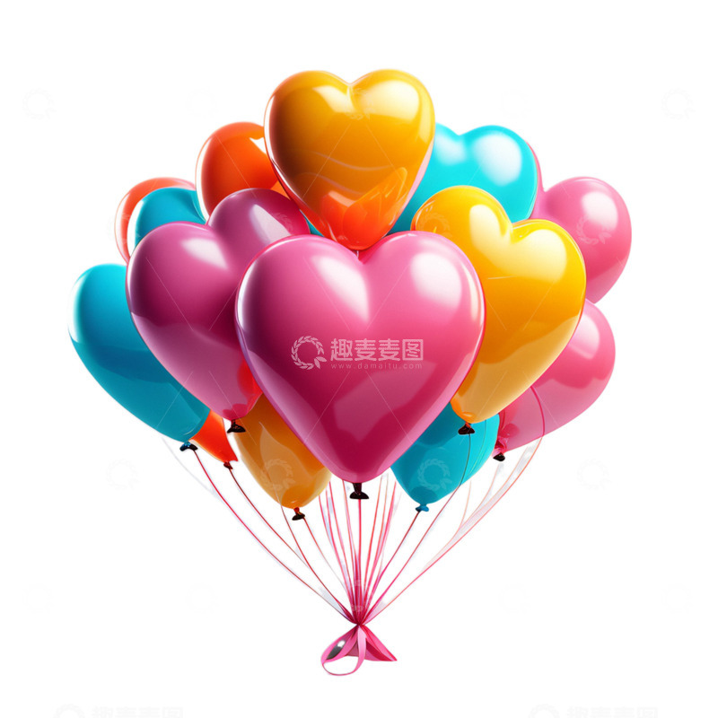 高清大图下载【趣麦麦图】3D立体彩色气球一束浪漫爱心