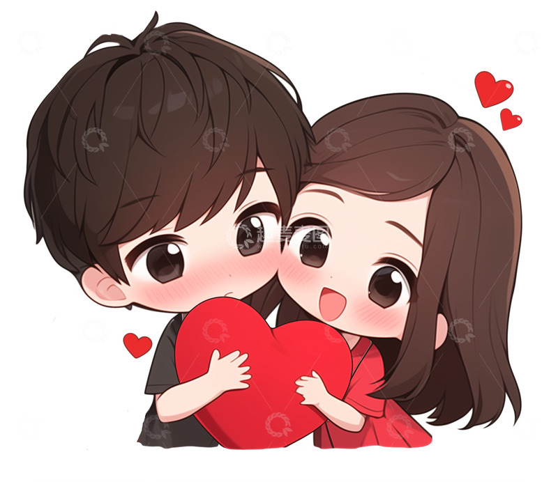 高清大图下载【趣麦麦图】抱着爱心的卡通情侣人物素材
