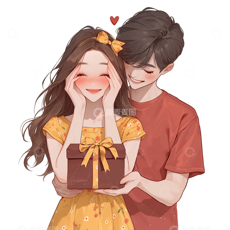 高清大图下载【趣麦麦图】卡通情侣送礼物场景卡通人物素材