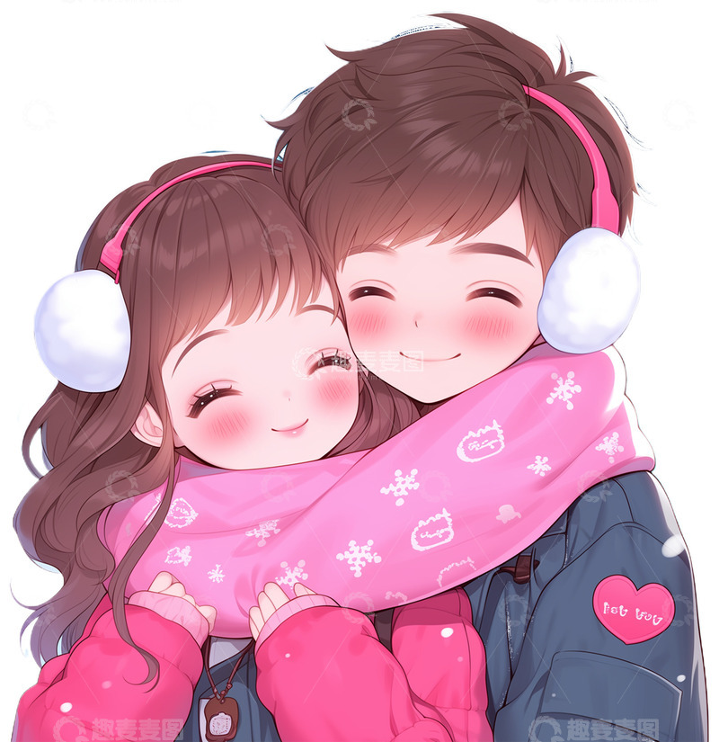 高清大图下载【趣麦麦图】卡通情侣冬季约会场景