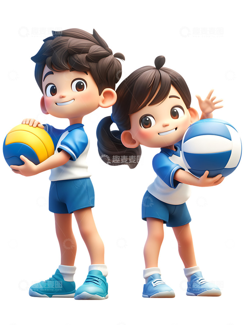 高清大图下载【趣麦麦图】运动会打排球的小孩