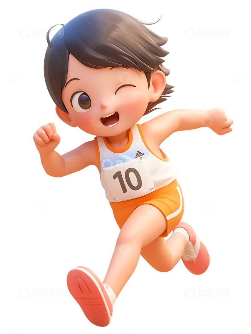 高清大图下载【趣麦麦图】运动会田径赛跑的男孩橙色