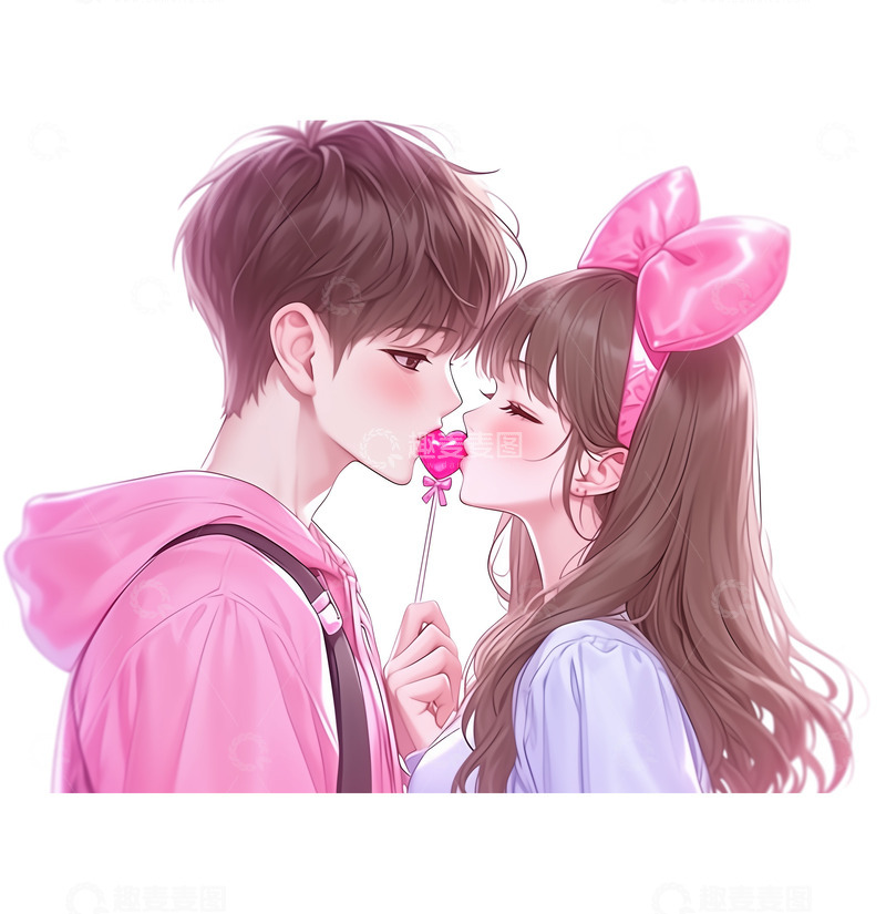 高清大图下载【趣麦麦图】粉色系甜蜜情侣情人节人物素材