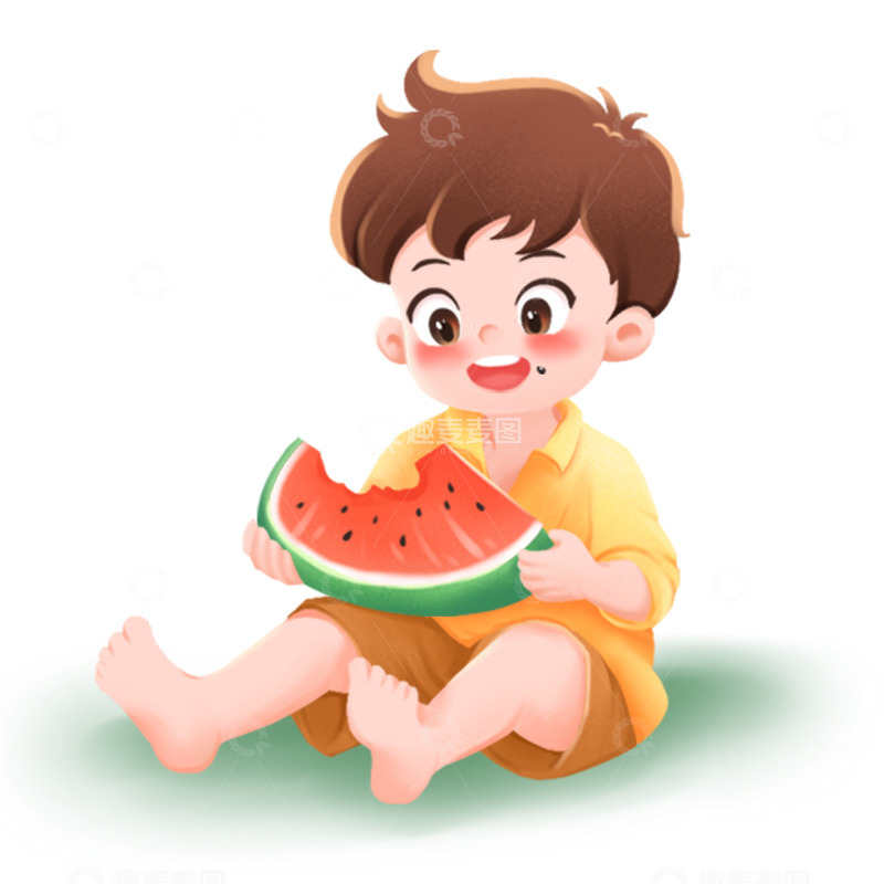 源文件下载【趣麦麦图】可爱吃西瓜儿童