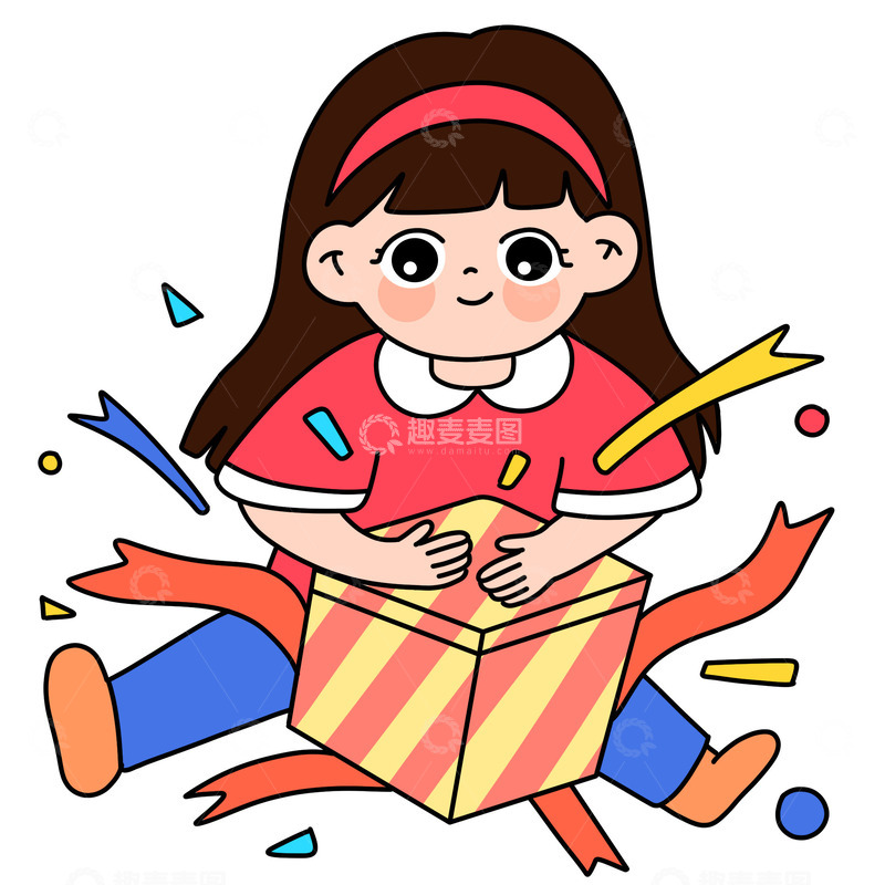 源文件下载【趣麦麦图】61儿童节女孩拆礼物免抠素材