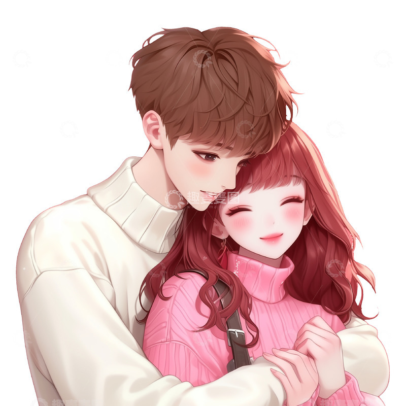 高清大图下载【趣麦麦图】插画风格相爱的情侣人物素材