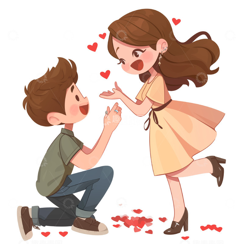 高清大图下载【趣麦麦图】卡通情侣求爱场景人物素材