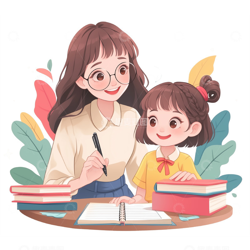 家教辅导功课卡通人物素材