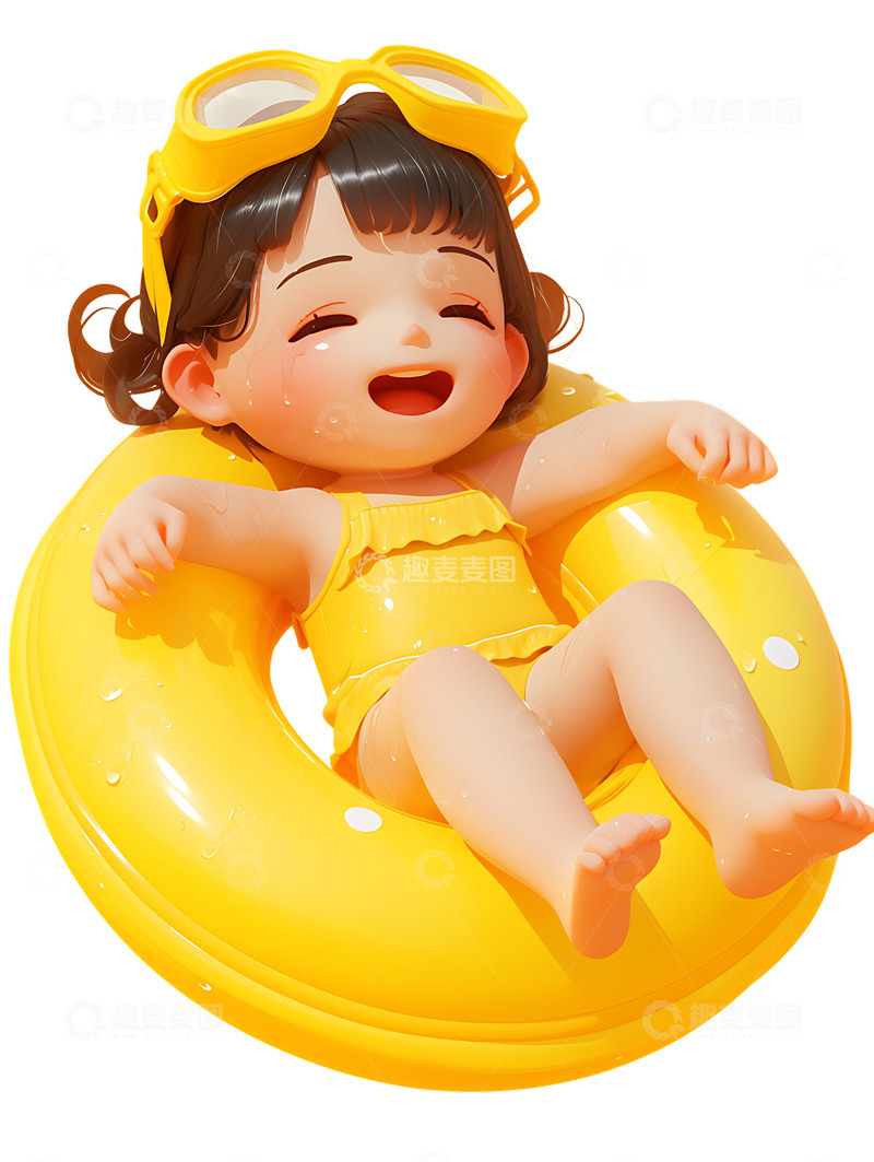 高清大图下载【趣麦麦图】穿泳衣游泳的女孩子运动会游泳圈黄色