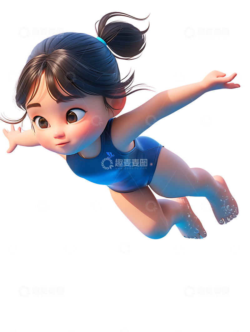 高清大图下载【趣麦麦图】穿泳衣游泳的女孩子运动会游泳圈跳水