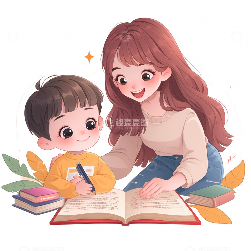 卡通家教亲子辅导作业人物素材