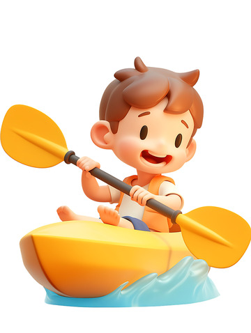 划船漂流激流的男孩