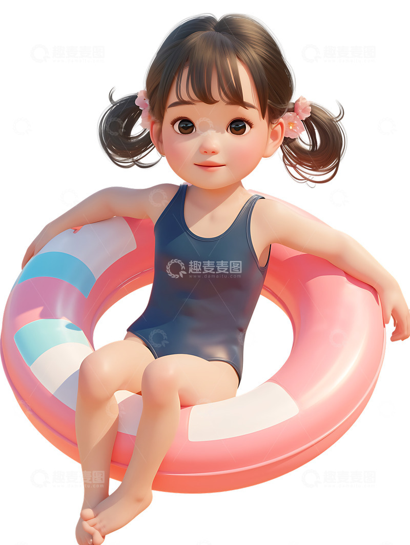 高清大图下载【趣麦麦图】穿泳衣游泳女孩子运动会粉色游泳圈