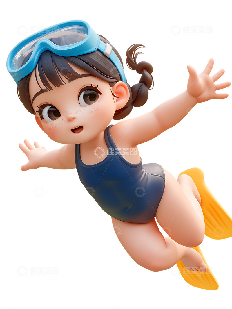 高清大图下载【趣麦麦图】穿泳衣游泳的女孩子运动会游泳圈跳水2